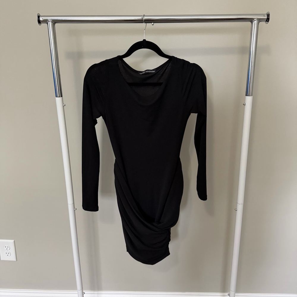 Naked Wardrobe Elegant Black Long Sleeve Dress